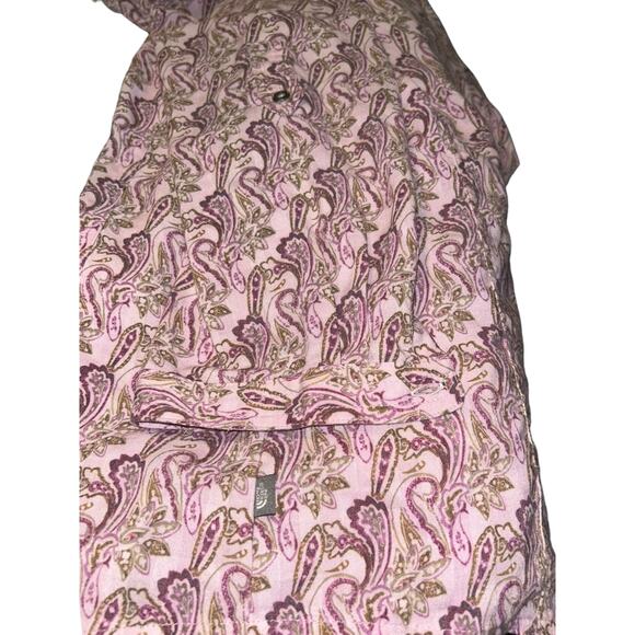 North Face Women's Large Pink Paisley Button Down Roll Tab Shirt V-neck - Picture 4 of 5